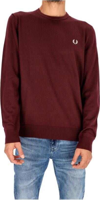 Fred Perry Maglione girocollo clico con logo ricamato uomo K9601 Bordeaux Rood Heren