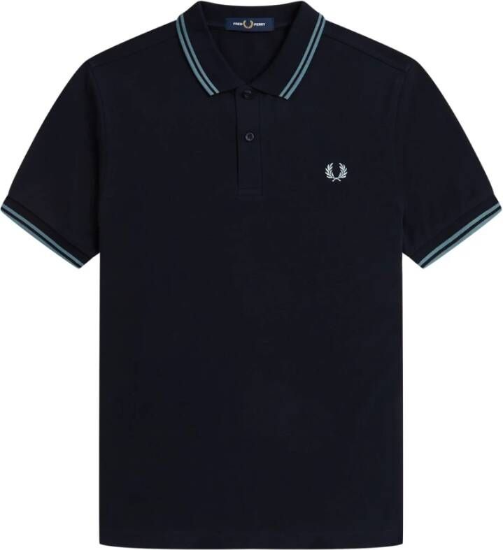 Fred Perry Slim Fit Twin Tipped Polo in Navy Silver Blue Heren