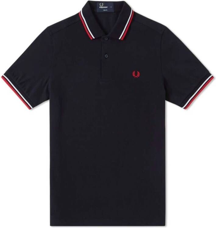 Fred Perry Slim Fit Twin Tipped Polo in Navy White & Red-L Blauw Heren