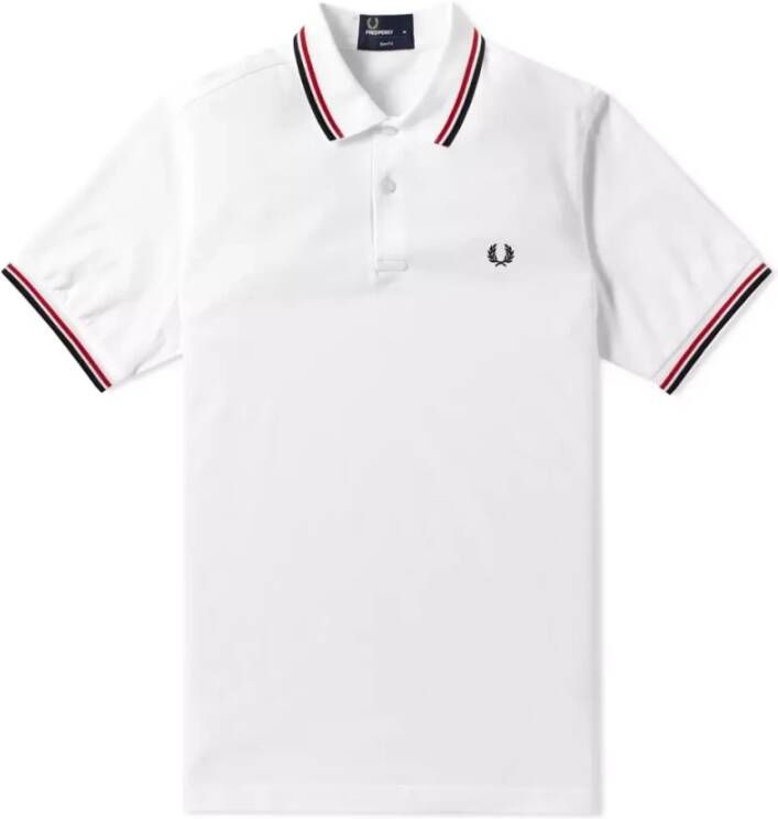 Fred Perry Slim Fit Twin Tipped Polo in Wit Rood Marineblauw White Heren