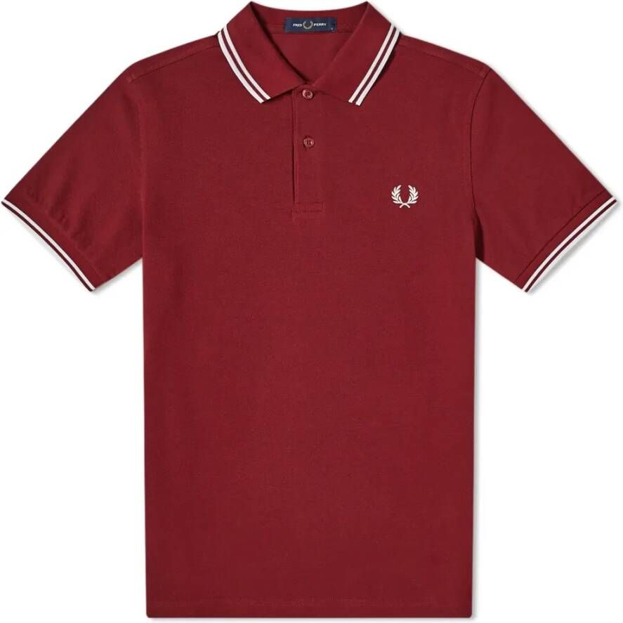 Fred Perry Slim Fit Twin Tipped Polo Port White Rood Heren