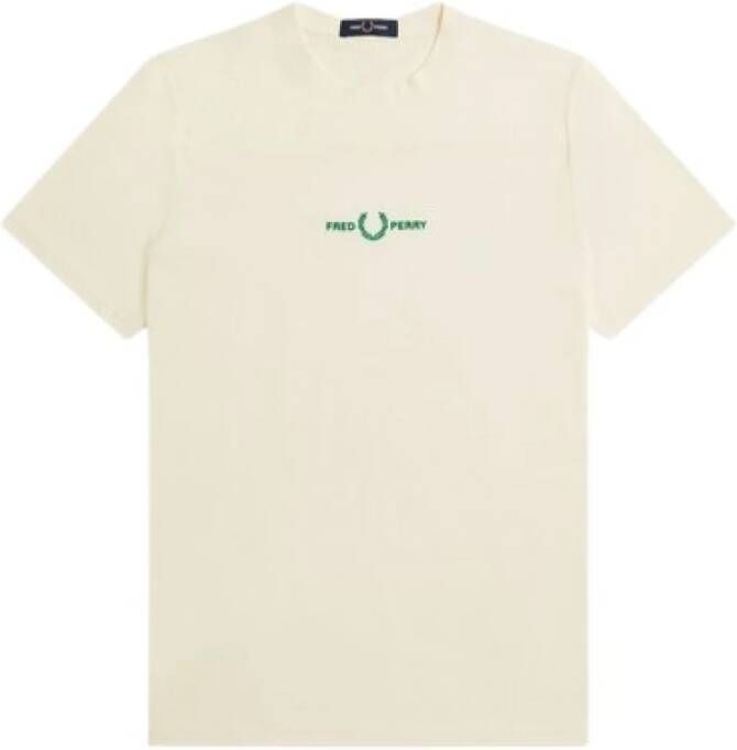 Fred Perry Stijlvol Geborduurd T-shirt voor Modebewuste Mannen Beige Heren