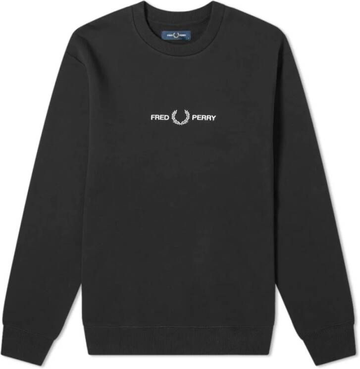 Fred Perry Heren Loopback Katoenen Sweatshirt met Geborduurd Grafisch Ontwerp Black Heren