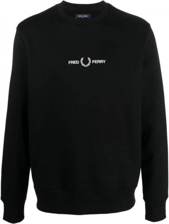 Fred Perry Heren Loopback Katoenen Sweatshirt met Geborduurd Grafisch Ontwerp Black Heren