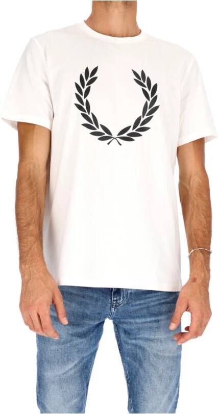 Fred Perry T-shirt manica corta girocollo e stampa Laurel Wreath uomo M4725 Bianco Wit Heren