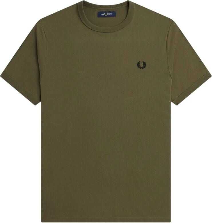 Fred Perry Contrasterende Geribbelde Ringer T-shirt voor Heren Green Heren