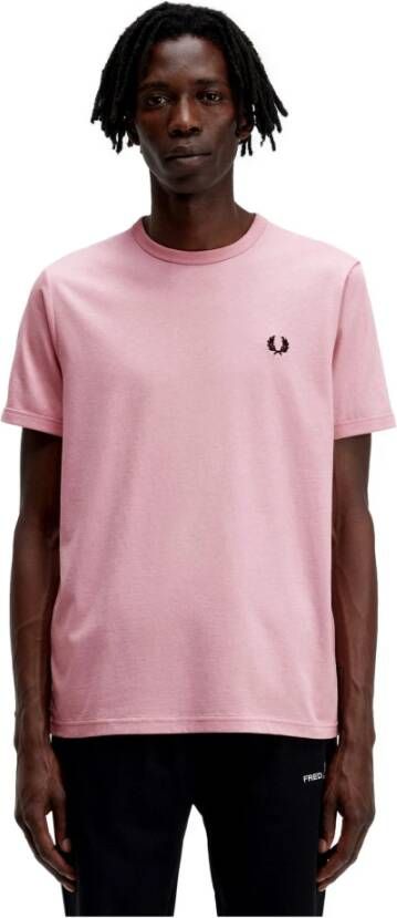 Fred Perry Heren Ringer T-shirt met Contrasterende Ribboorden Pink Heren