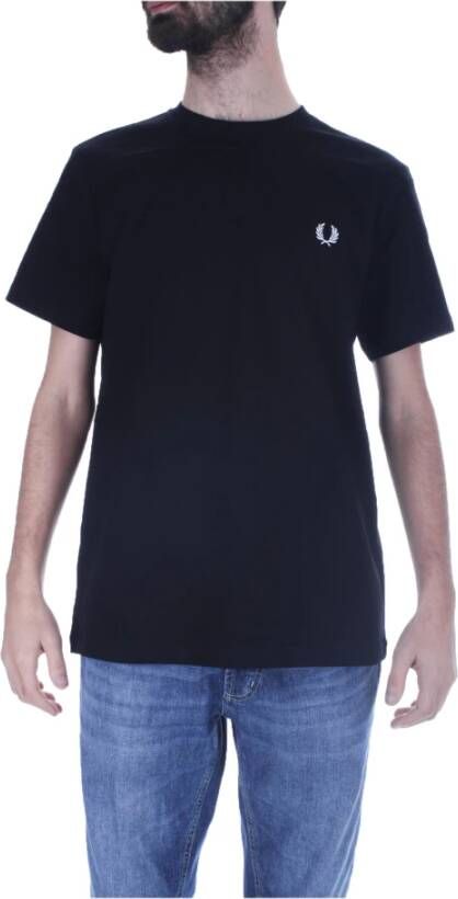 Fred Perry Zwart Cross Stitch Bedrukt T-shirt Black Heren