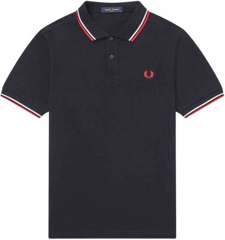 Fred Perry Polo manica corta con collo clico e polsini bordati a contrasto e logo ricamato sul petto uomo Fredperry M3600 Navy Rosso Blauw Heren - Foto 2