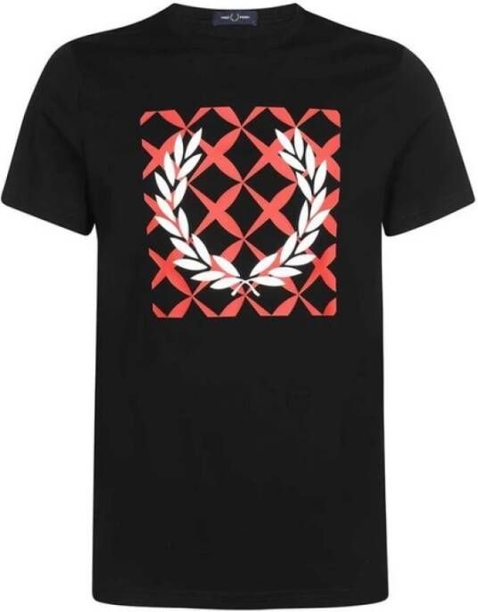 Fred Perry Zwart Cross Stitch Bedrukt T-shirt Black Heren