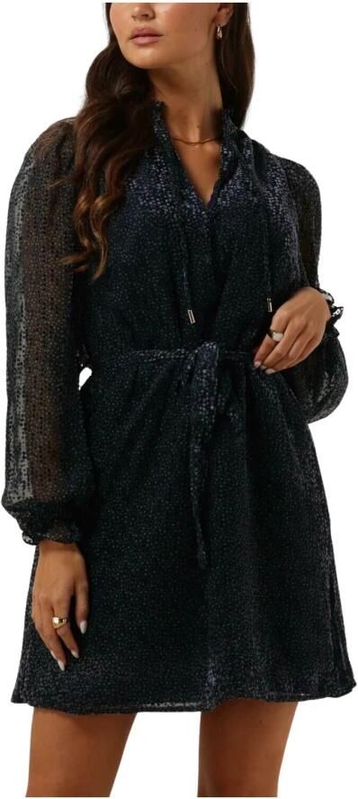 Freebird semi-transparante fluwelen jurk Adaline met stippen en ruches donkerblauw - Foto 6