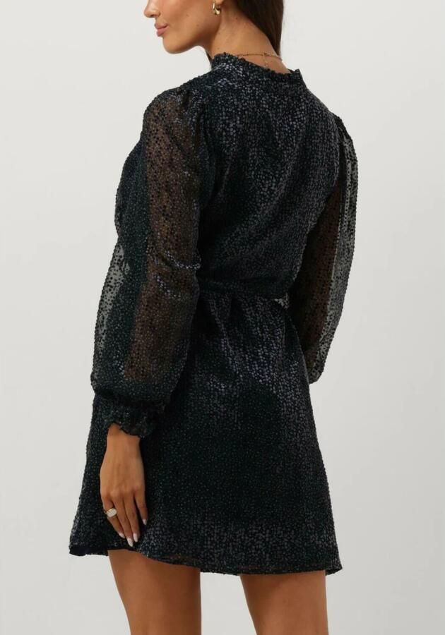 Freebird semi-transparante fluwelen jurk Adaline met stippen en ruches donkerblauw - Foto 5