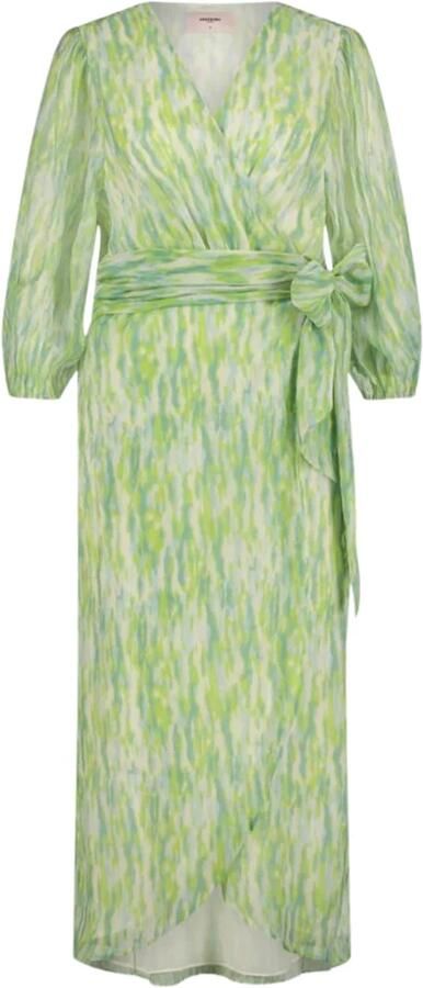 Freebird jurk met all over print en ceintuur mintgroen limegroen