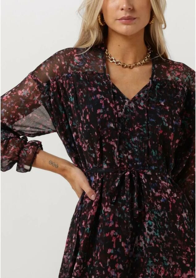 Freebird semi-transparante jurk Palmara met all over print en ruches donkerrood - Foto 5