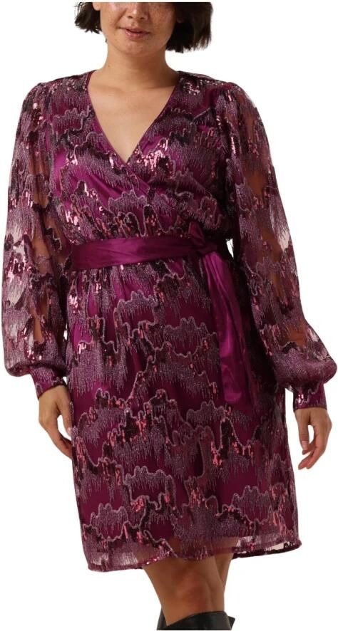 Freebird wikkeljurk Dieke met all over print en glitters paars donkerpaars roze - Foto 7