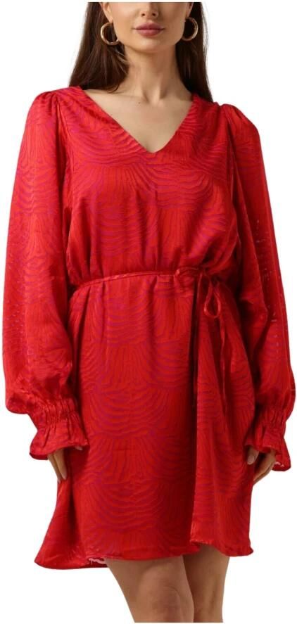 Freebird jurk Xeni met all over print en ceintuur rood roze - Foto 5