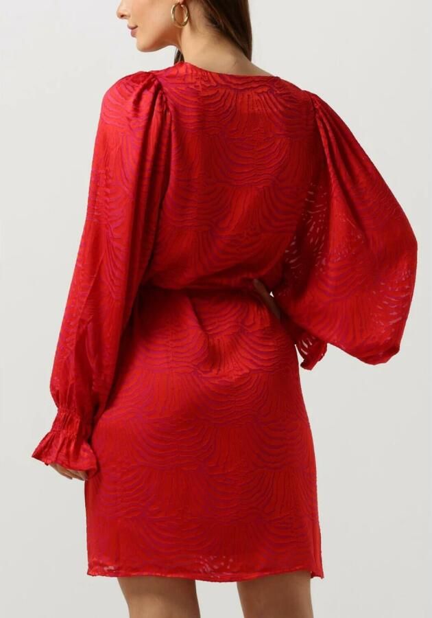 Freebird jurk Xeni met all over print en ceintuur rood roze - Foto 3