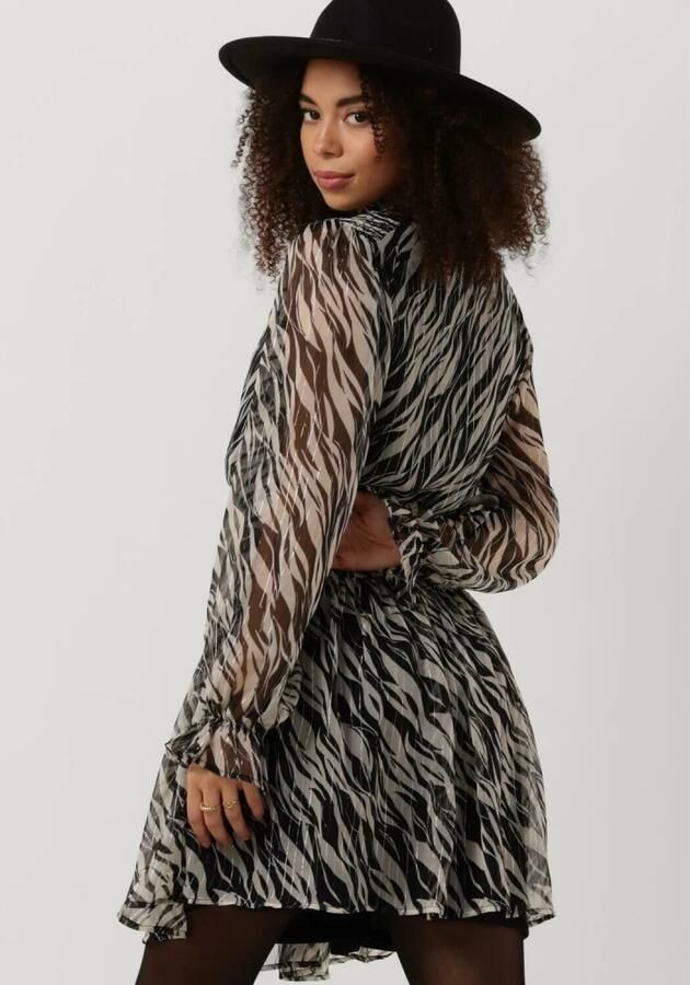 Freebird semi-transparante jurk Friday met zebraprint en ruches zwart - Foto 3