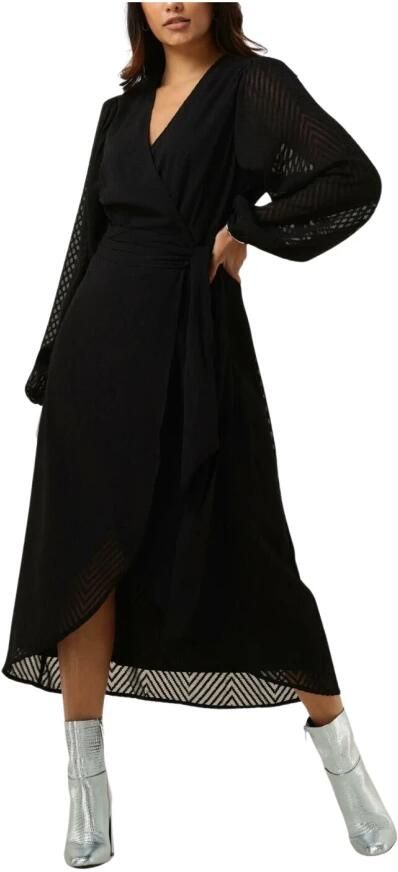 Freebird semi-transparante wikkeljurk Blossom met ceintuur zwart - Foto 4