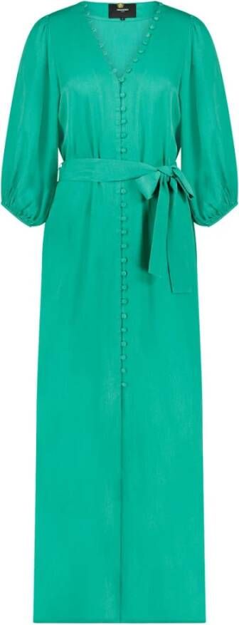 Freebird satijnen maxi jurk Leora met ceintuur groen - Foto 2
