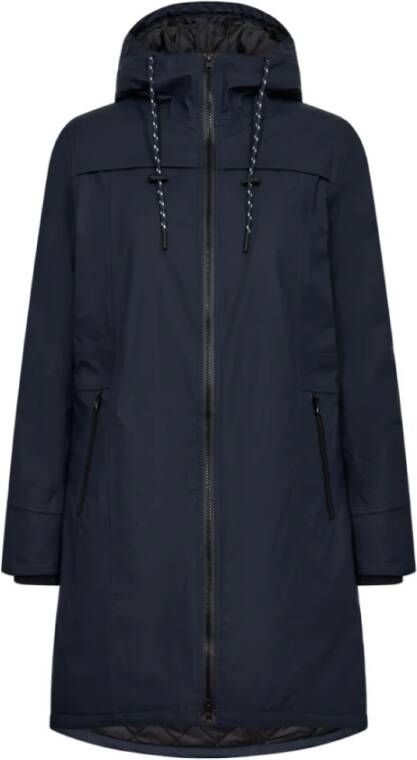 Freequent Blauwe regenjas met rits en capuchon Blauw Dames