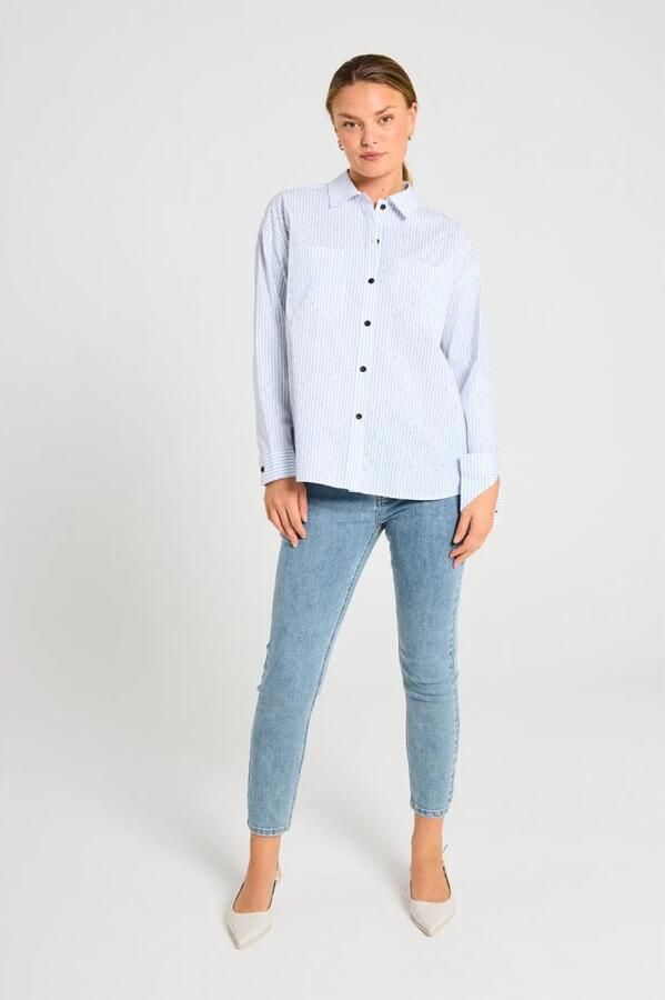 Freequent Gestreepte blouse met hotfix strass Blue Dames - Foto 4