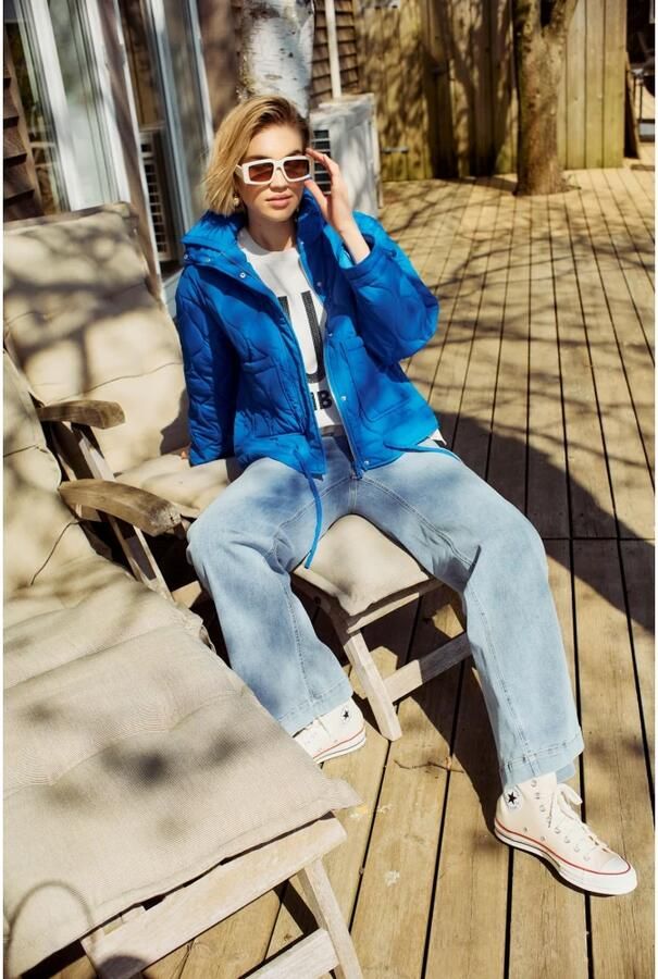 Freequent Gewatteerd Skydiver Jack met Elegant Patroon Blue Dames