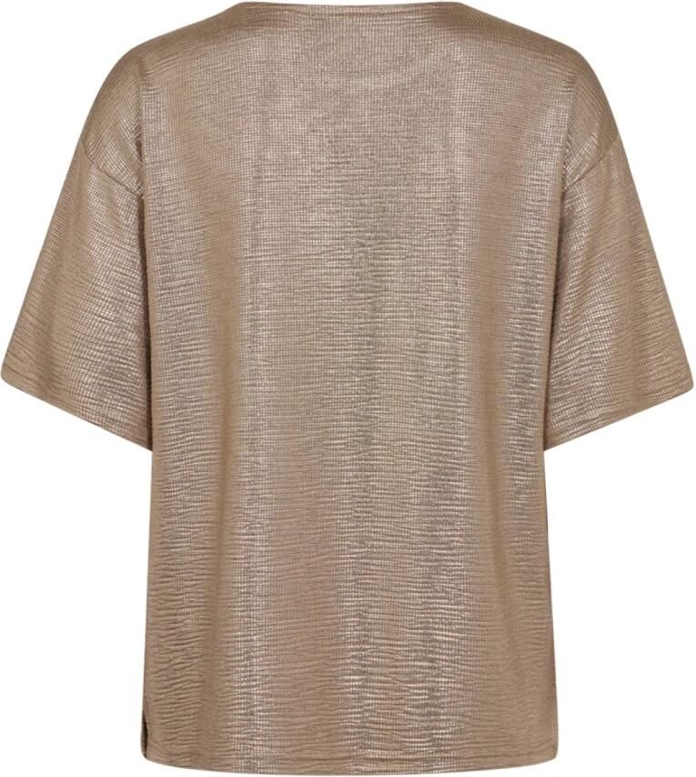 Freequent Metallic Foil Print Tee Brown Dames
