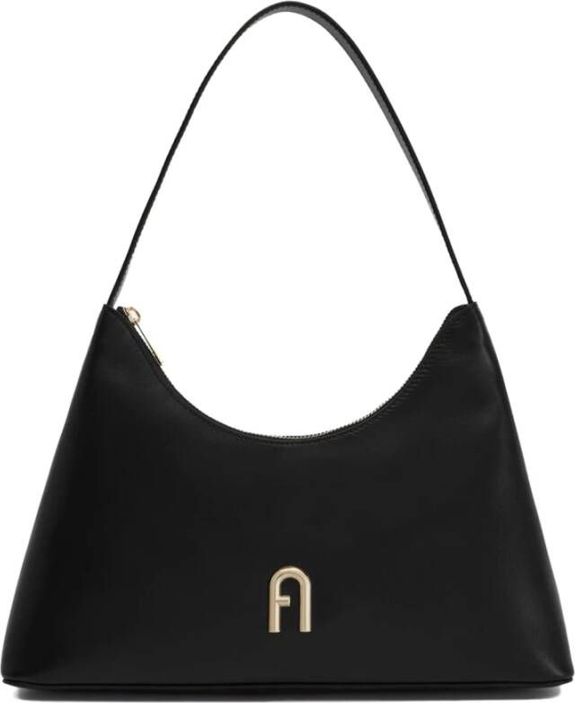 Furla Zwarte leren schoudertas met gouden metalen details Black Dames