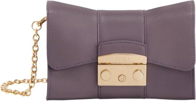 Furla Mini Aura Crossbody Tas in Lila Leer met Gouden Hardware Purple Dames