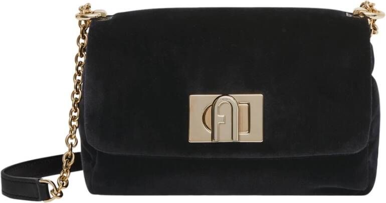 Furla 1927 Mini Velvet Shoulder Bag Zwart Dames