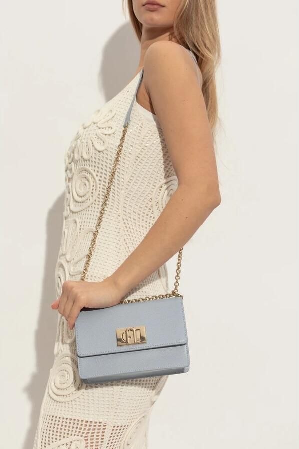 Furla Elegante Zilveren Ketting Schouderband Handtas Blue Dames - Foto 10