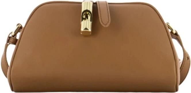 Furla Bruin leren schoudertas met fluit hanger Brown Dames