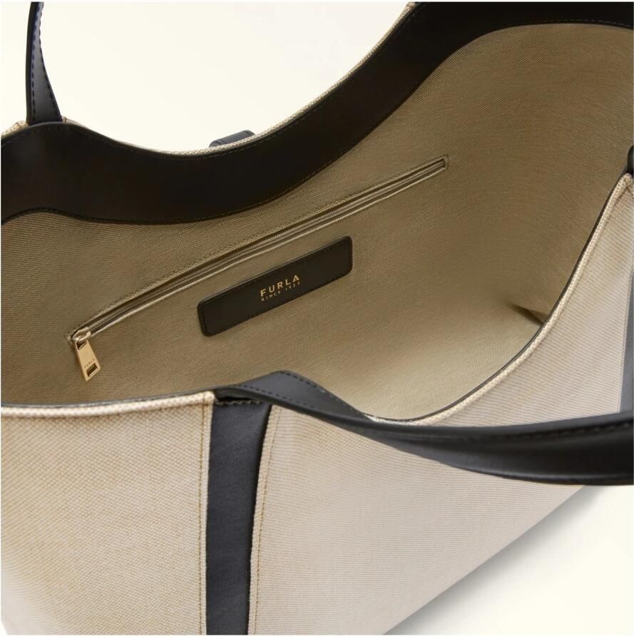 Furla XL Hobo Natuurlijke Zwarte Schoudertas Beige Dames