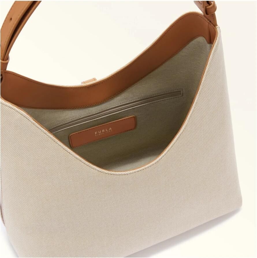 Furla Canvas Hobo Tas in Natuur Brandy Kleur Brown Dames