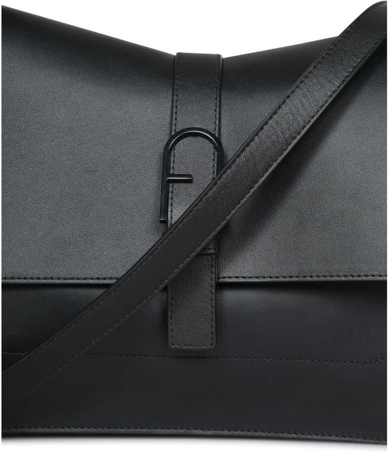 Furla Elegante Zwarte Leren Schoudertas Black Dames