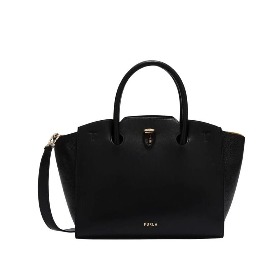 Furla Genesi Shopping M Leren Handtas met Korte Schouderband Black Dames