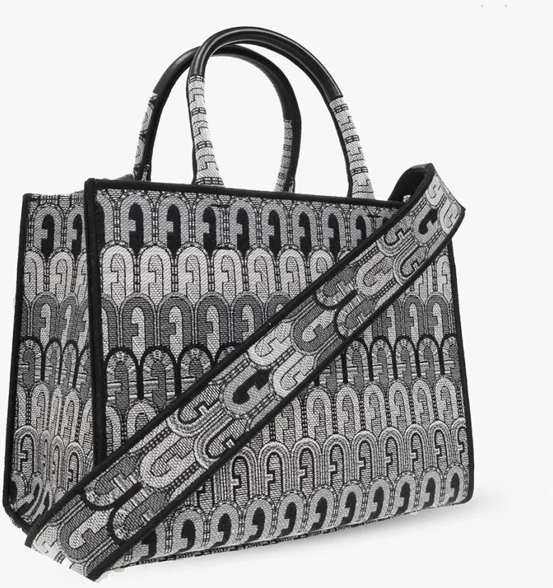 Furla Grijze Shopper van Gerecycled Stof met All-Over Logo Motief Grijs Dames