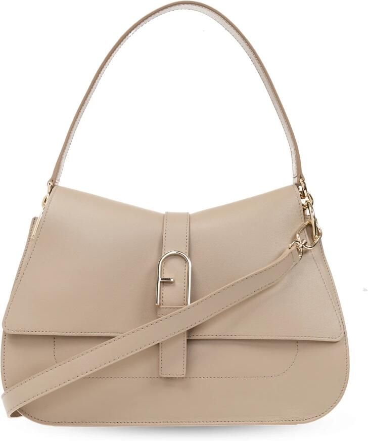 Furla Elegante Gebogen Lijnen Leren Tas Beige Dames - Foto 9