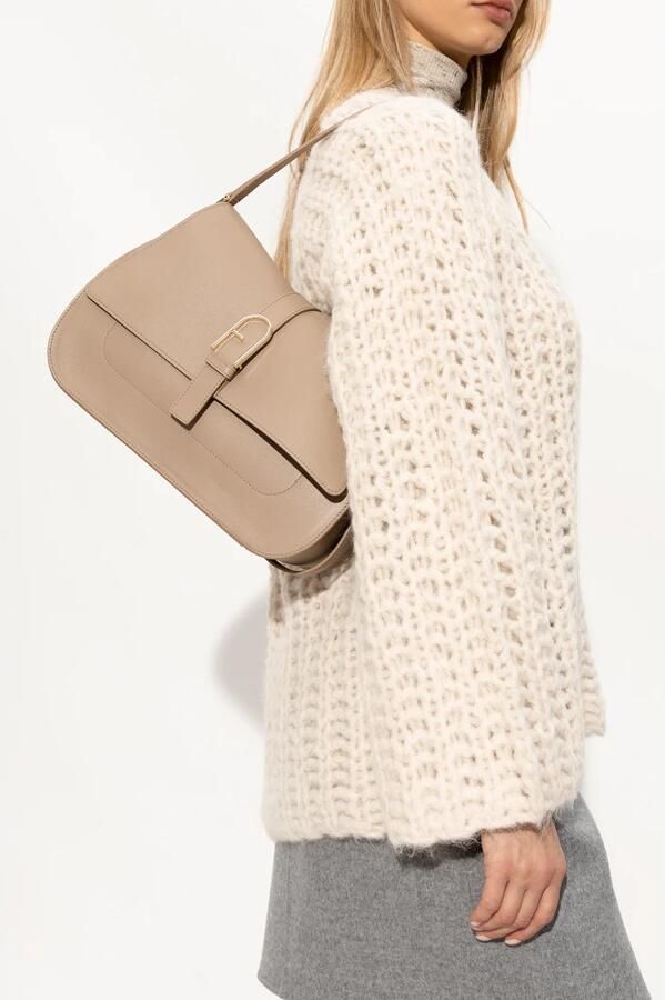 Furla Elegante Gebogen Lijnen Leren Tas Beige Dames - Foto 6