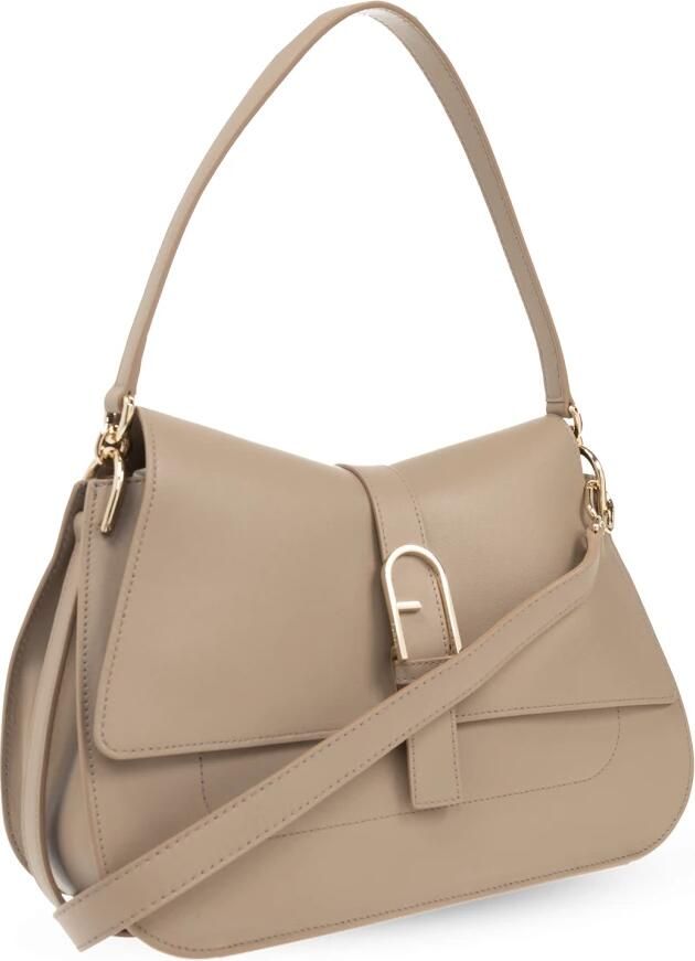 Furla Elegante Gebogen Lijnen Leren Tas Beige Dames - Foto 4