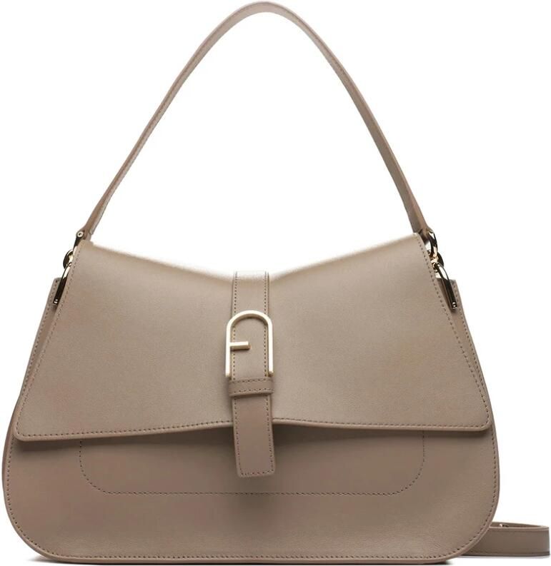 Furla Elegante Gebogen Lijnen Leren Tas Beige Dames