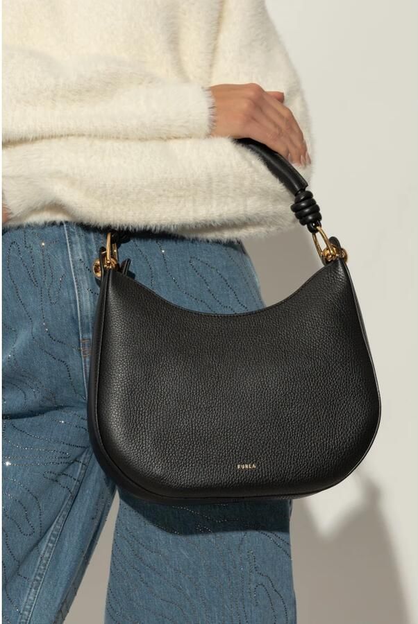 Furla Zwarte leren schoudertas met gouden rits Black Dames - Foto 6