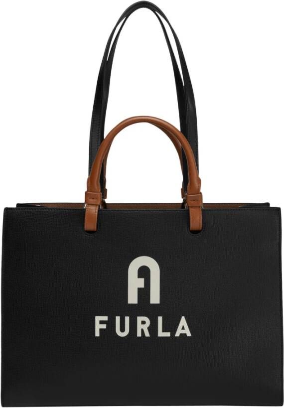 Furla Varsity -stijl grote shopper tas Zwart Dames