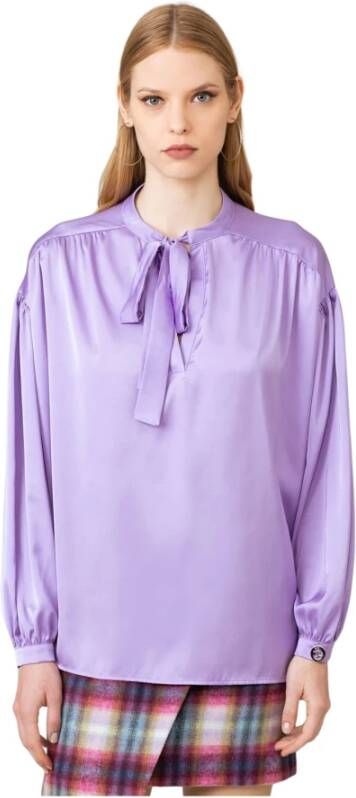 Gaëlle Paris Satijnen blouse met strik Purple Dames