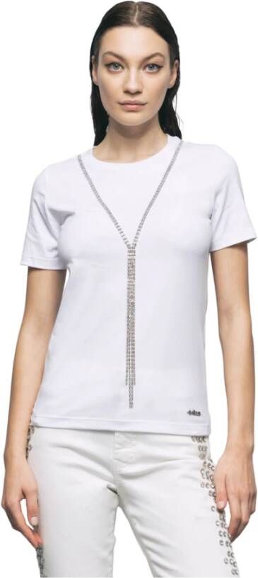 Gaëlle Paris Dameskatoenen T-shirt met strass-accessoire White Dames