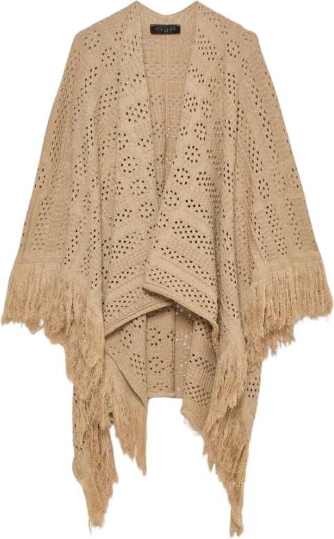 Gaëlle Paris Gebreide sjaal met franjes en logo hanger Beige Dames