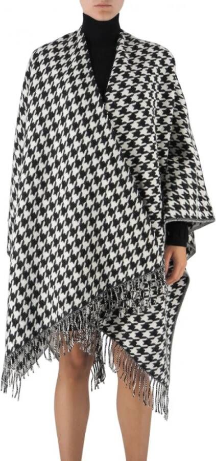 Gaëlle Paris Logo Poncho in Pied De Poule Zwart Dames