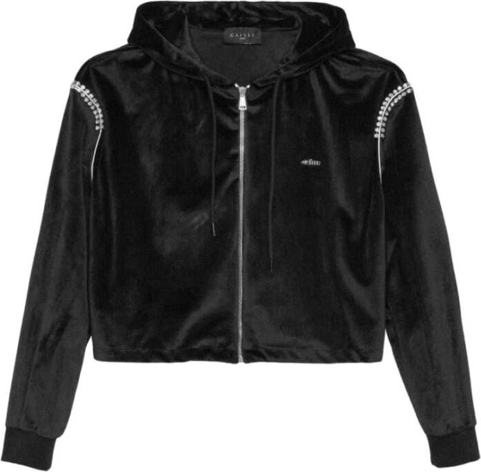 Gaëlle Paris Fluwelen hoodie met rits en strass Black