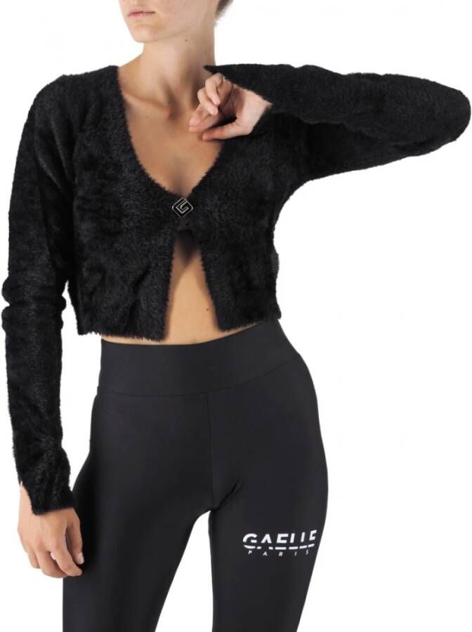 Gaëlle Paris Zwarte Logo Knoop Crop Cardigan Zwart Dames